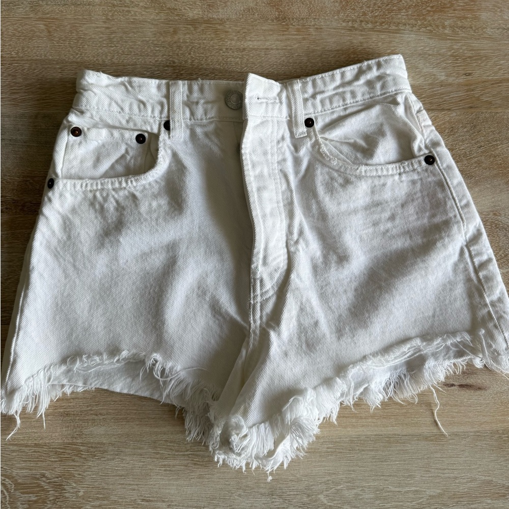 Zara Cream Frayed Jean Shorts